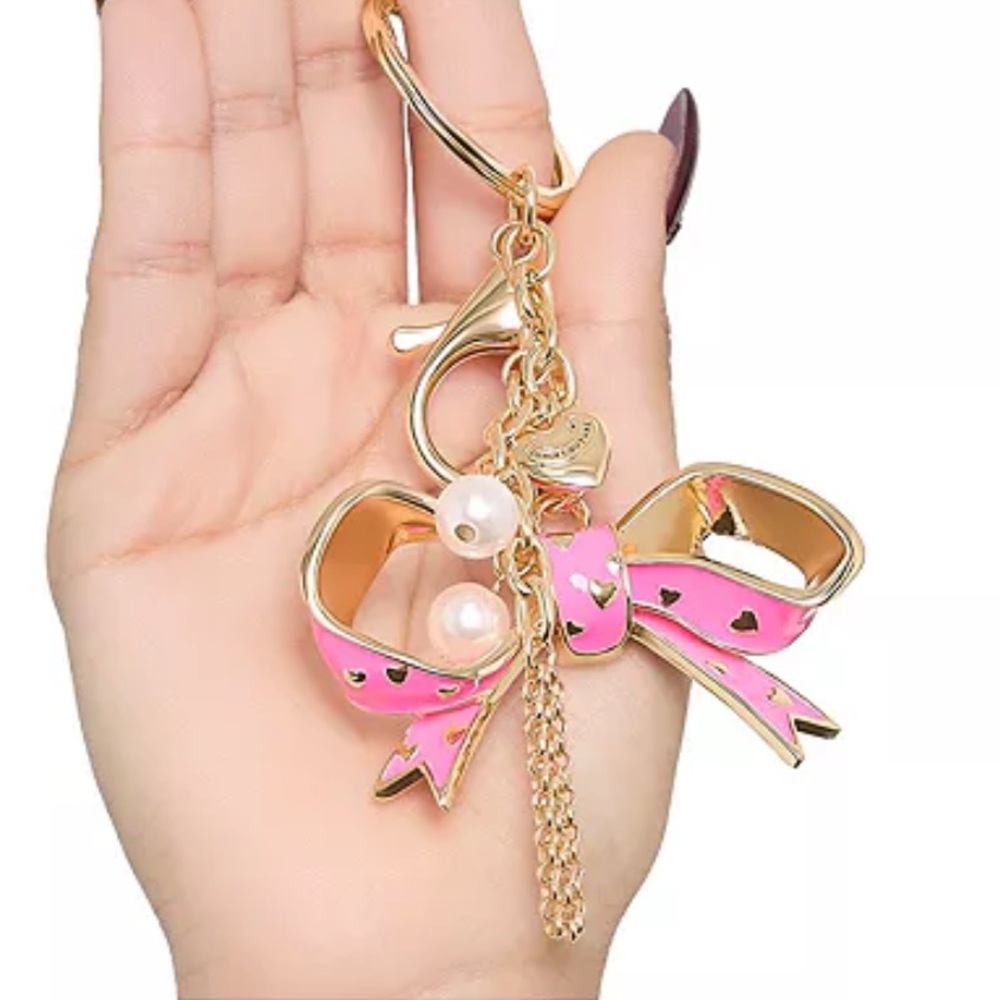 Juicy Couture Pink and Gold Bow Keychain